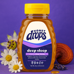 Deep Sleep Bedtime Honey by Eat Honey Drops in a glass jar, showcasing golden honey with a cozy bedtime theme